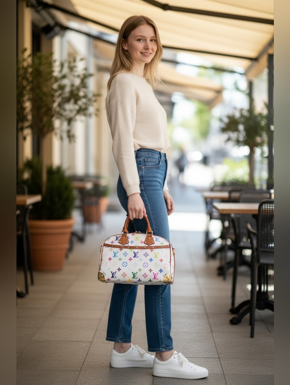 Louis Vuitton Multicolor Trouville White Monogram Bag | Authentic | Vintage